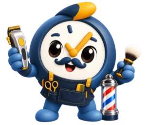 O mascote do Hora Combinada atendendo em barbearia