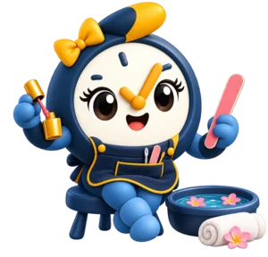 O mascote do Hora Combinada atendendo em manicure e pedicure