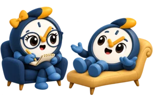 O mascote do Hora Combinada atendendo em psicologia