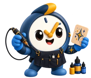 O mascote do Hora Combinada atendendo em estúdio de tatuagem