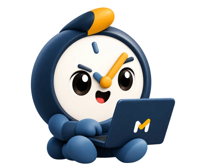 O mascote montando a agenda no computador